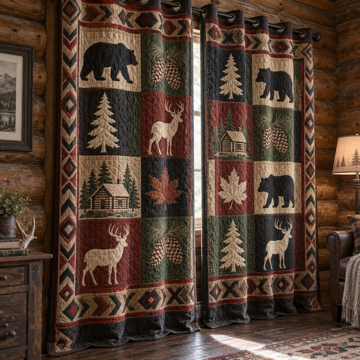 Alpine Fauna Mosaic Quilted Curtains printed door curtain