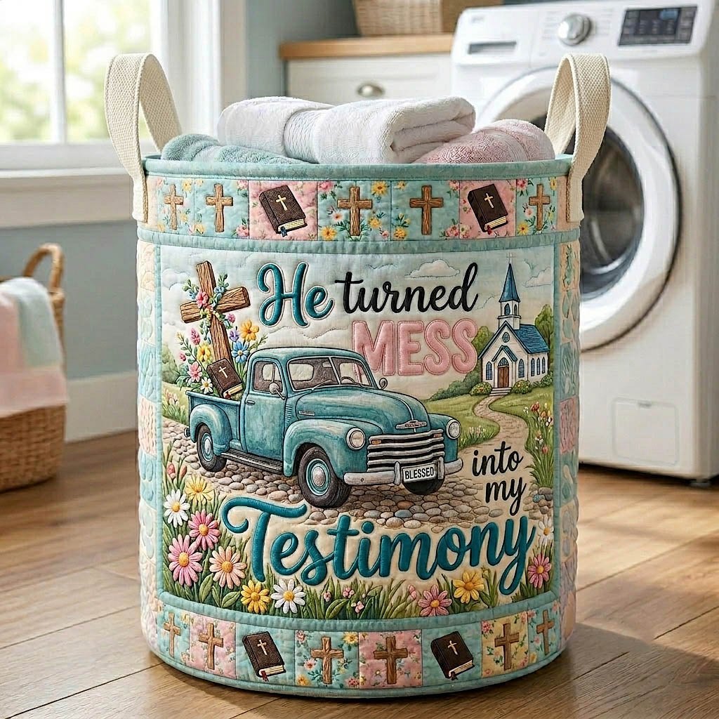 Amazing Grace Quilted Laundry Hamper printed laundry hamper