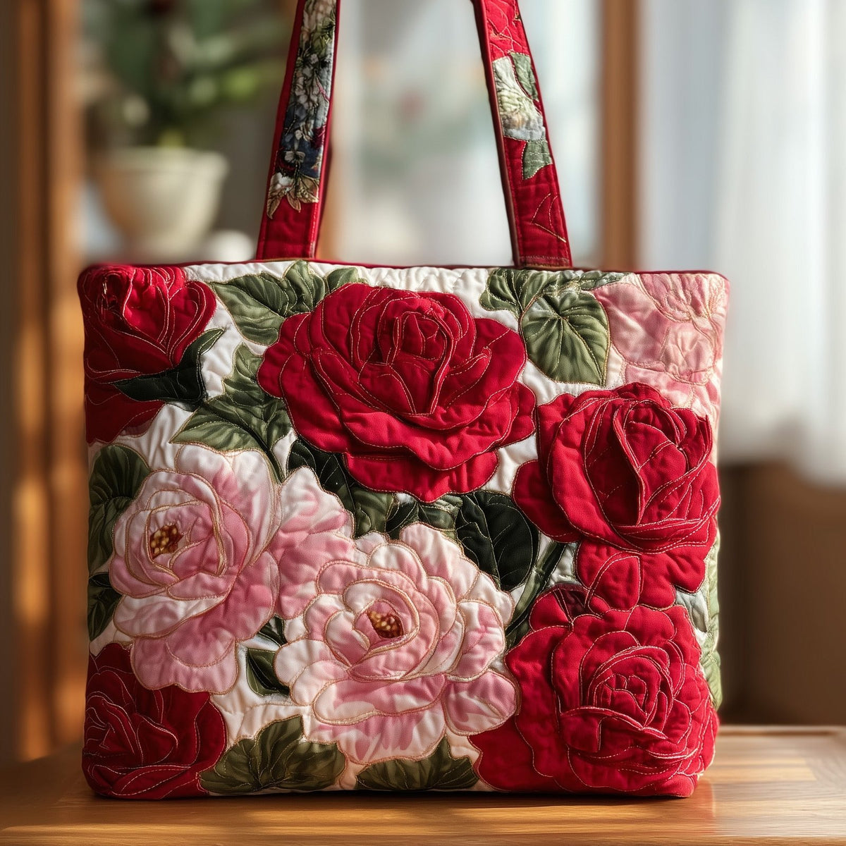 Amazing Roses Quilted Tote Bag printed tote bag