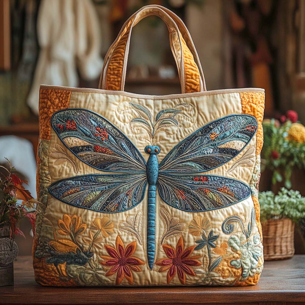 Amber Garden Bloom Quilted Tote Bag printed tote bag