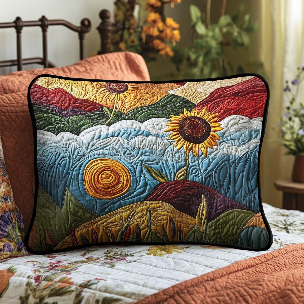 Amber Horizon Delight Quilted Bedding Cushion Cover printed cushion cover