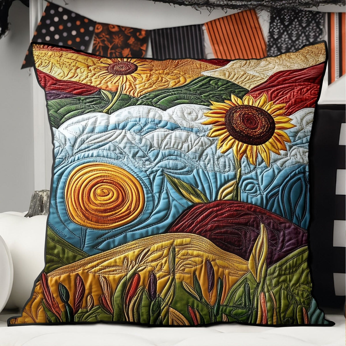 Amber Horizon Delight Quilted Cushion Cover printed cushion cover