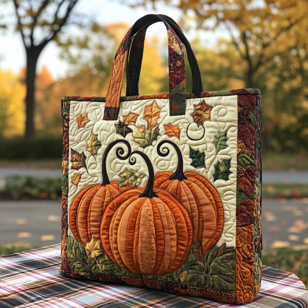 Amber Pumpkin Quilted Tote Bag printed tote bag