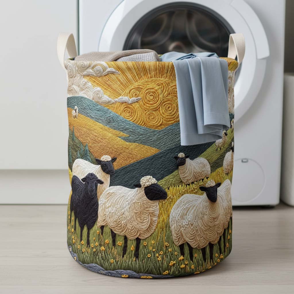 Amber Sheep Quilted Laundry Hamper printed laundry hamper
