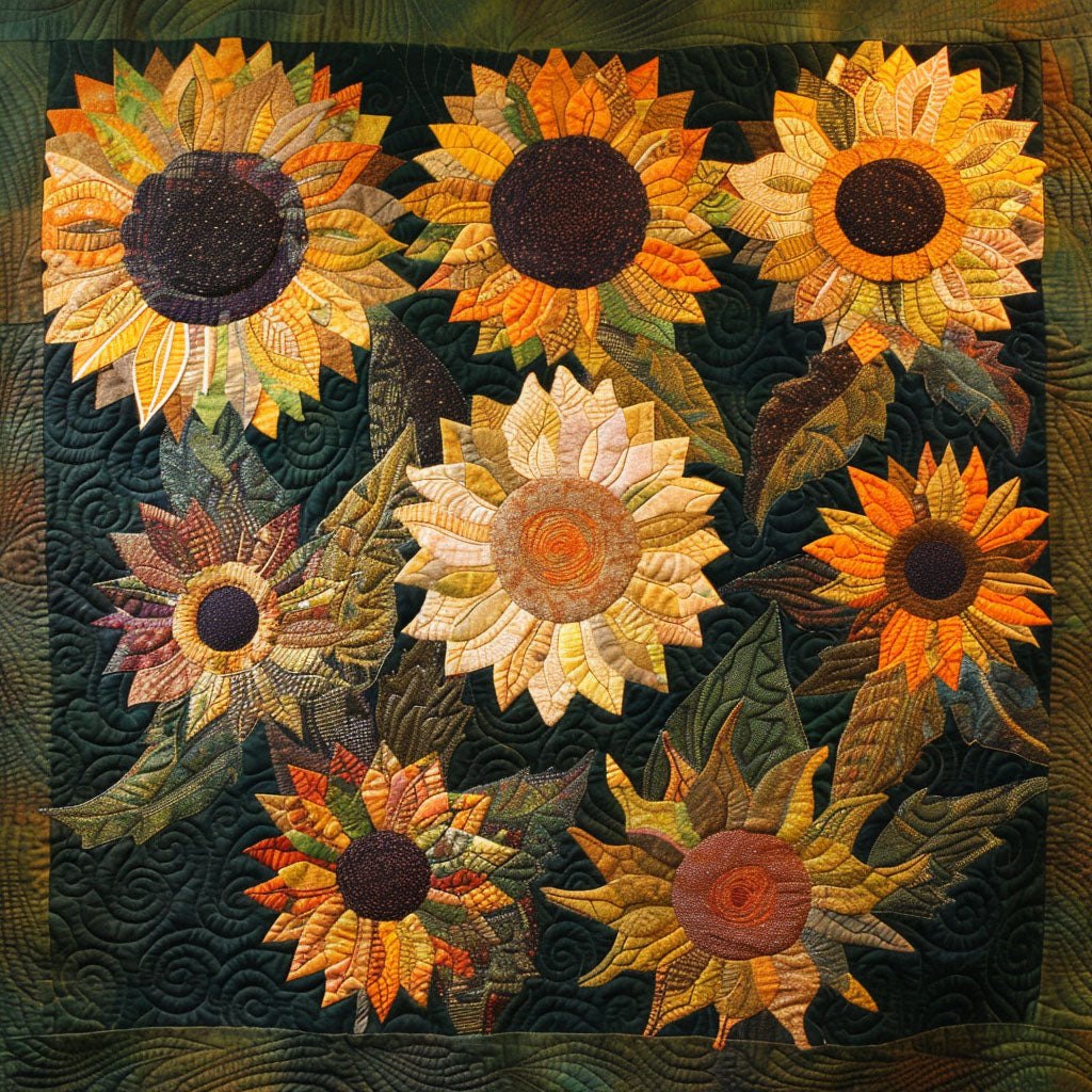 Amber Sunflower Delight Quilted Blanket printed blanket