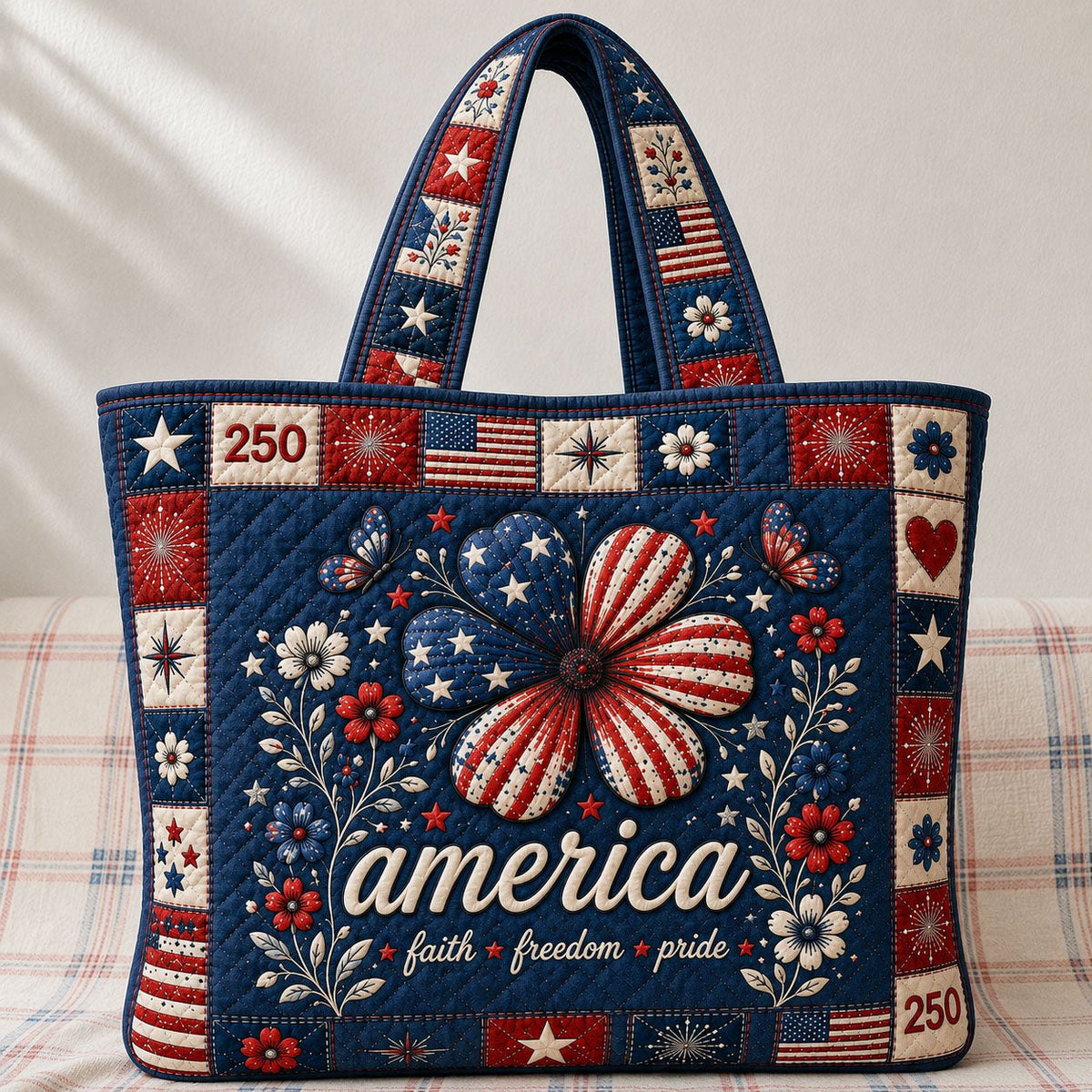 America Faith Freedom Pride Quilted Tote Bag printed tote bag