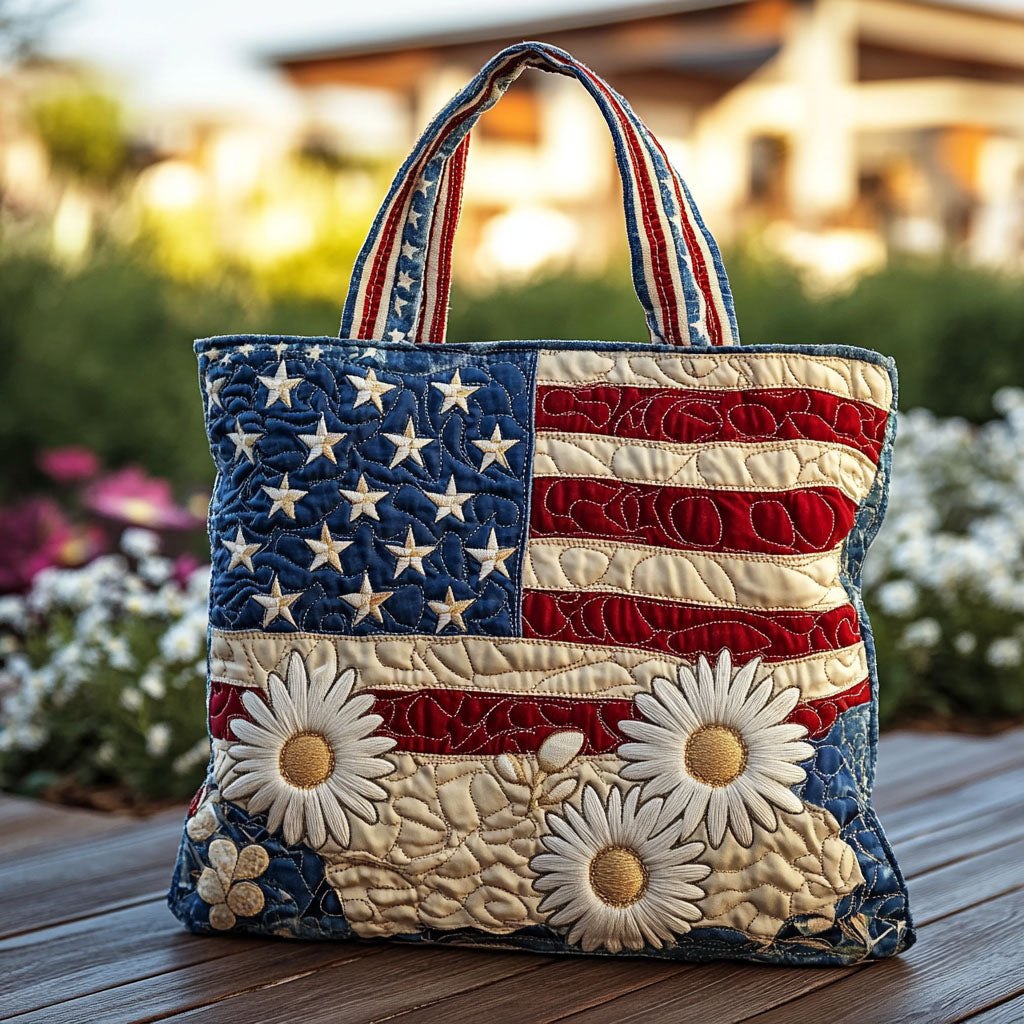 America in Bloom Quilted Tote Bag printed tote bag