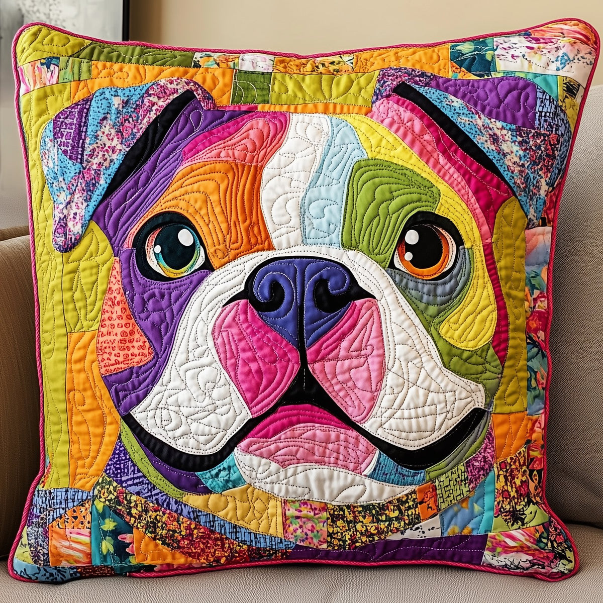 American Bulldog Quilted Cushion Cover printed cushion cover