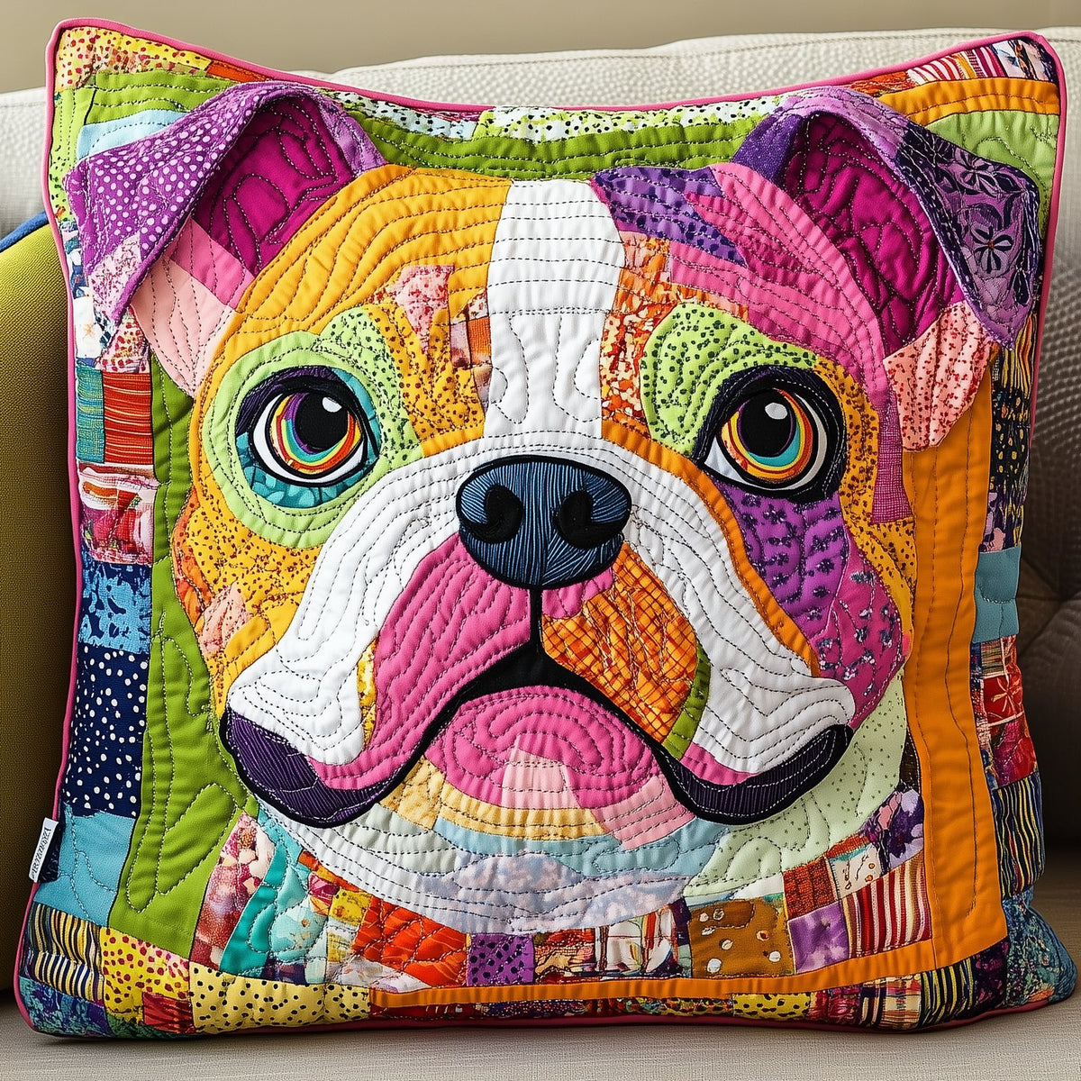 American Bulldog Quilted Cushion Cover printed cushion cover