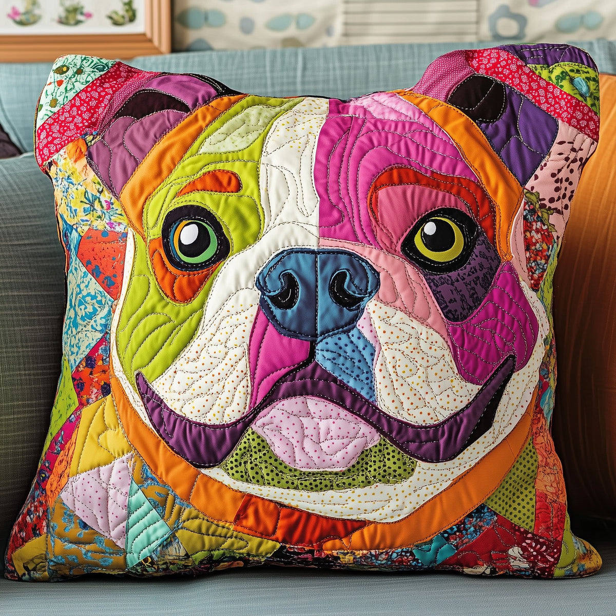 American Bulldog Quilted Cushion Cover printed cushion cover