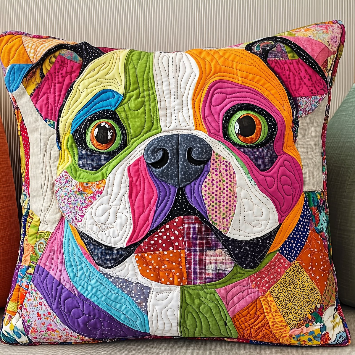American Bulldog Quilted Cushion Cover printed cushion cover