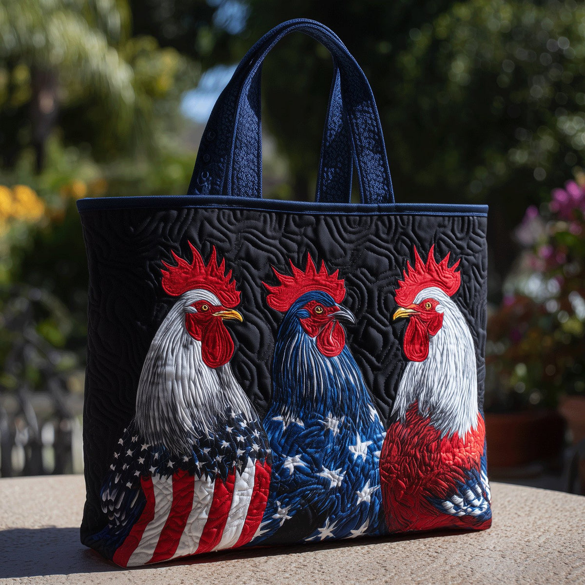 American Heritage Rooster Quilted Tote Bag printed tote bag