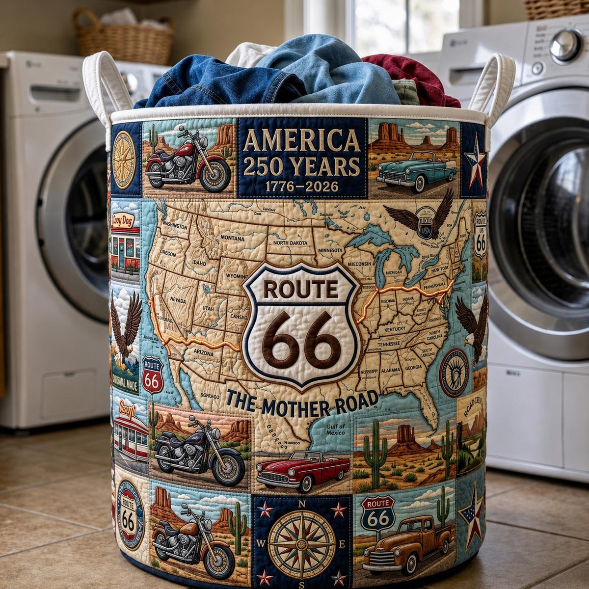 American Highway Quilted Laundry Hamper printed laundry hamper