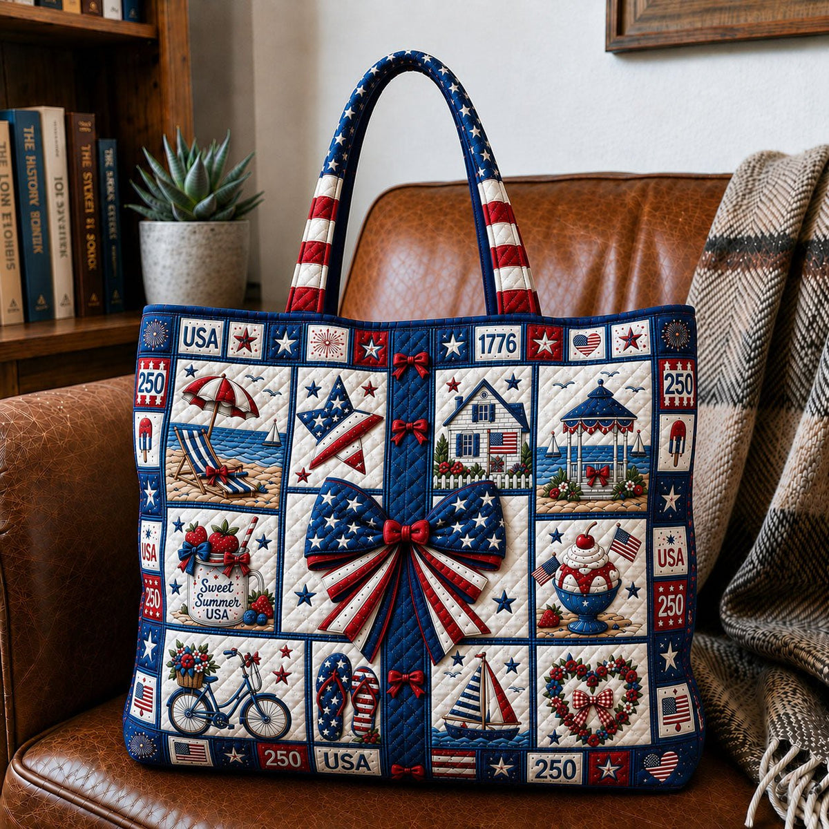 American Honey Patriotic Coquette Quilted Tote Bag printed tote bag