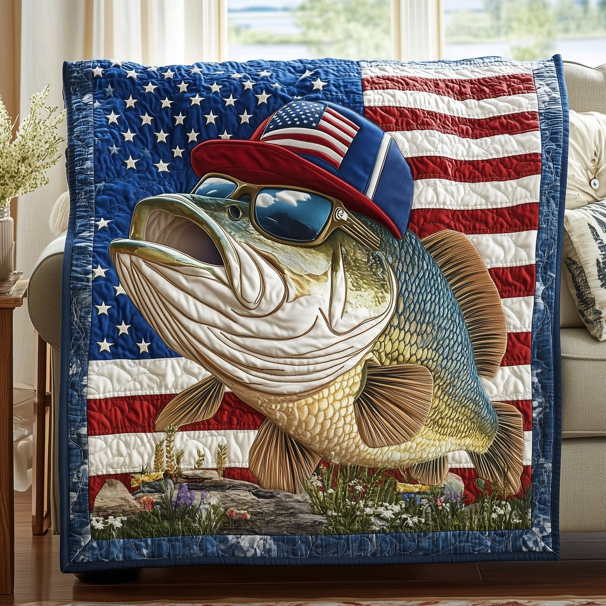 American Hooker Fishing Quilted Blanket printed blanket