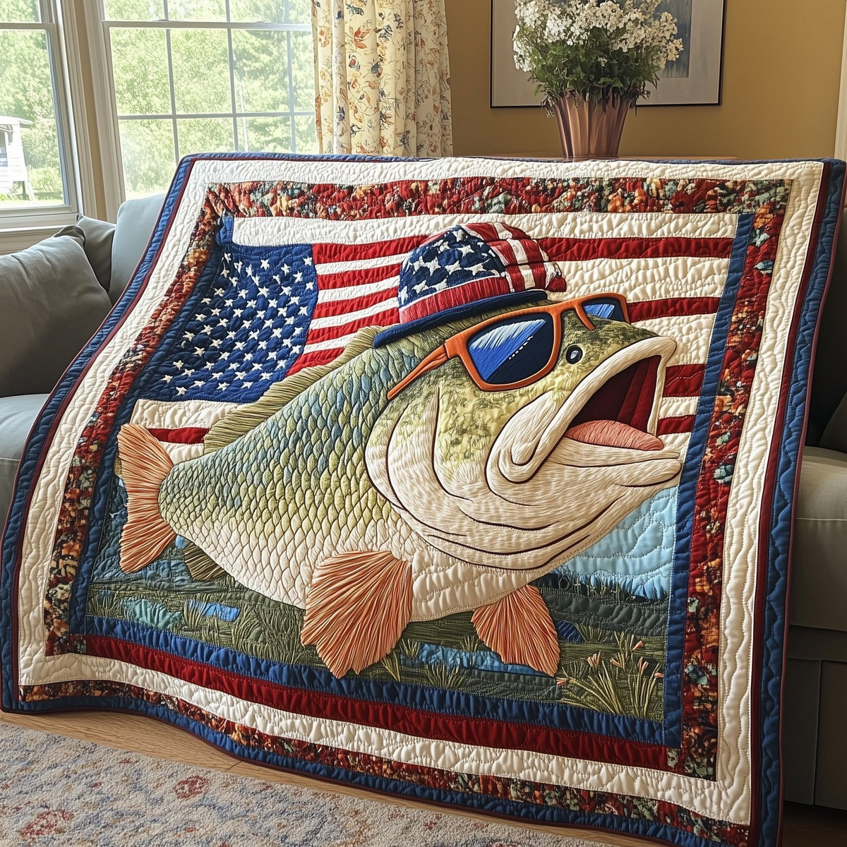 American Hooker Fishing Quilted Blanket printed blanket