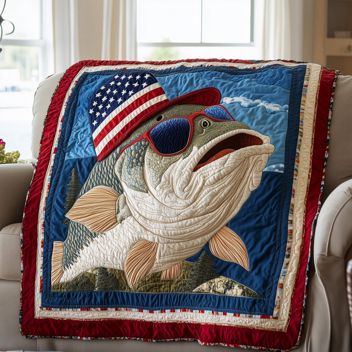 American Hooker Fishing Quilted Blanket printed blanket