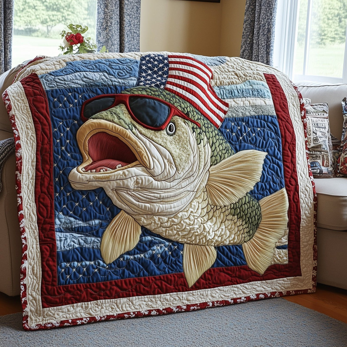 American Hooker Fishing Quilted Blanket printed blanket