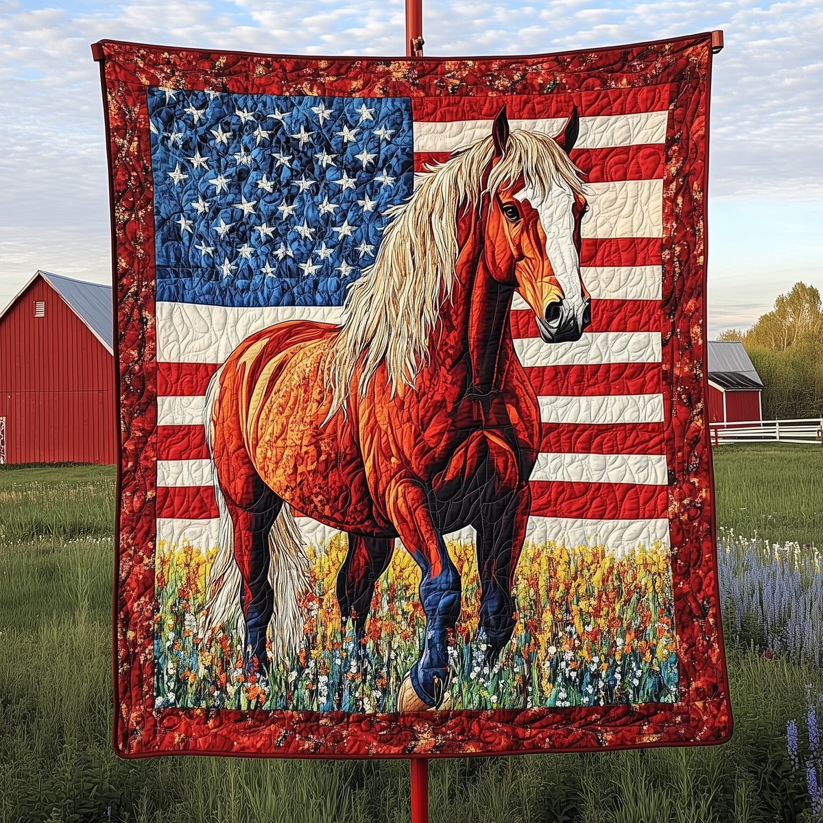 American Horse Quilted Blanket printed blanket