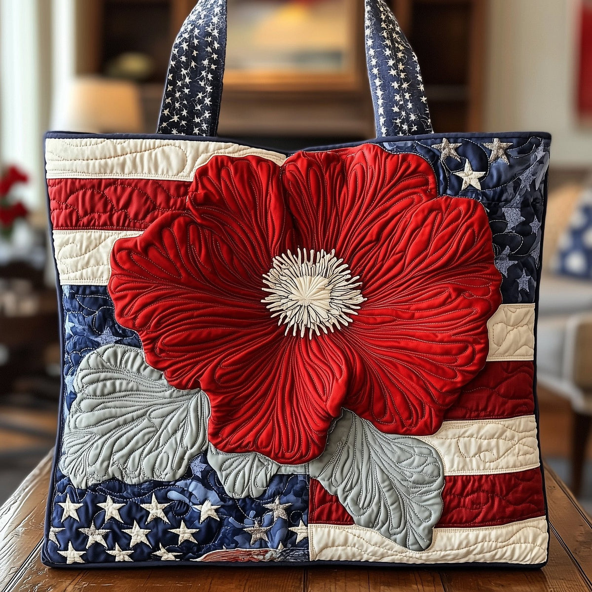 American Poppy Quilted Tote Bag printed tote bag