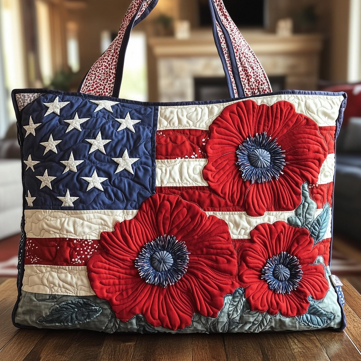 American Poppy Quilted Tote Bag printed tote bag