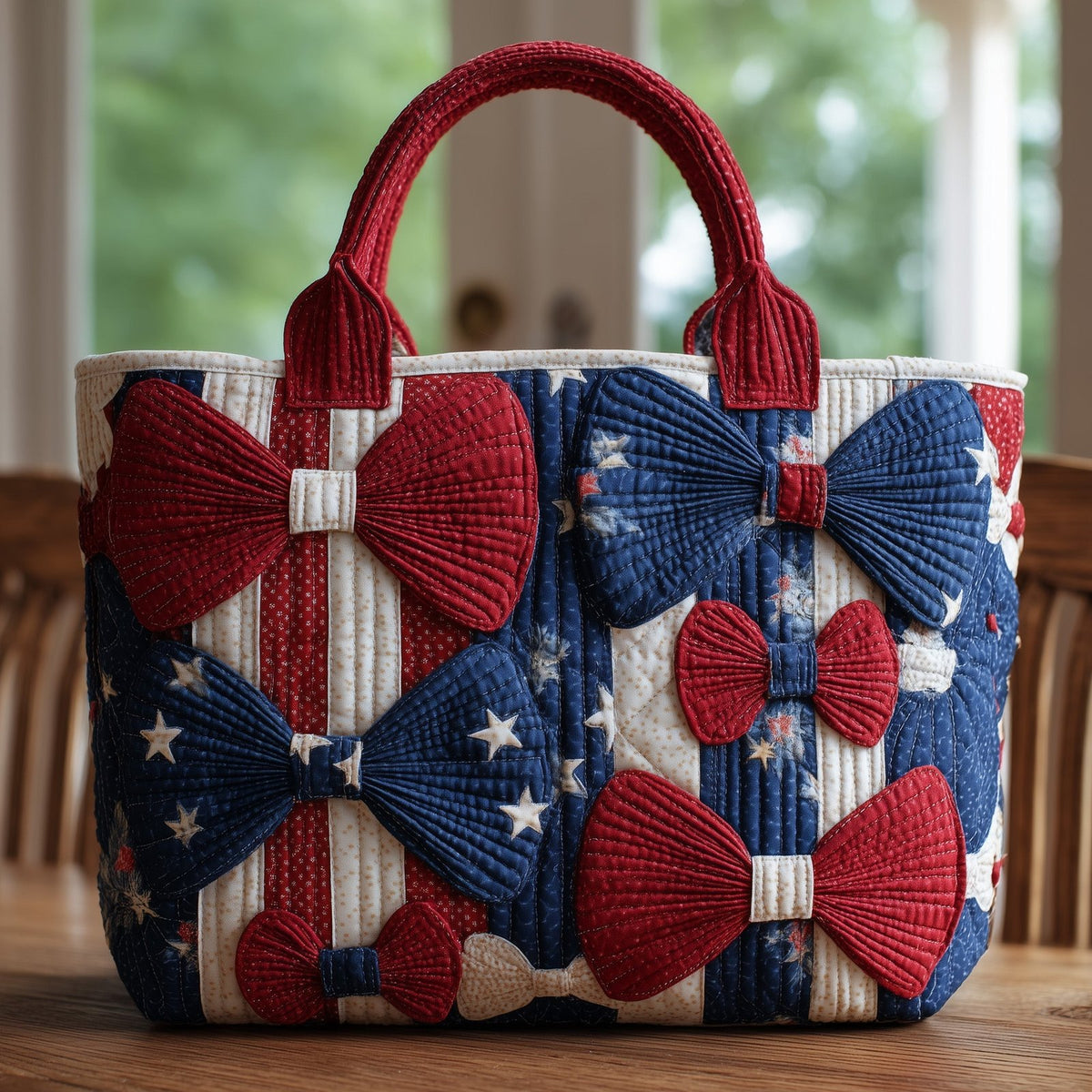 American Pride Bow Quilted Tote Bag printed tote bag