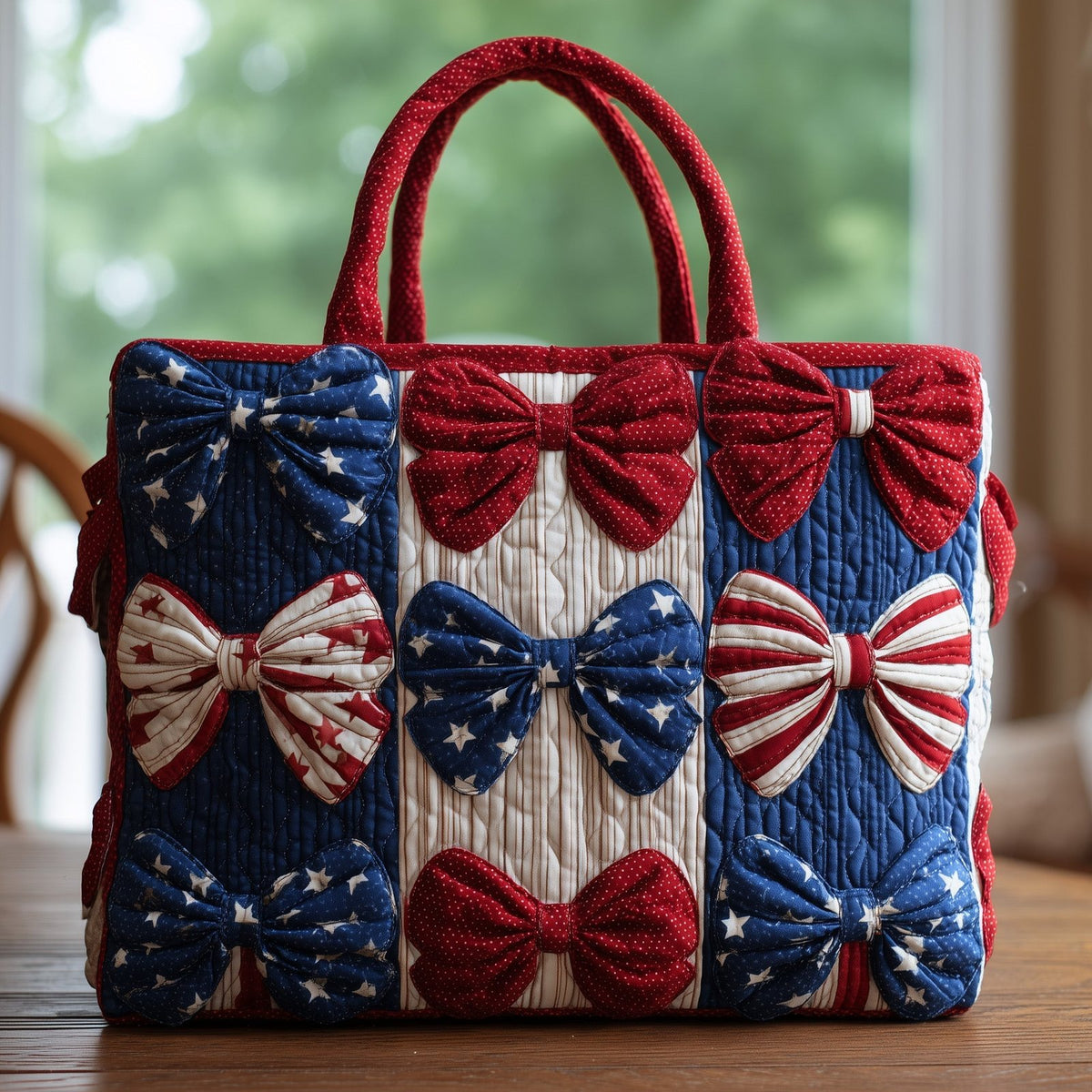 American Pride Bow Quilted Tote Bag printed tote bag