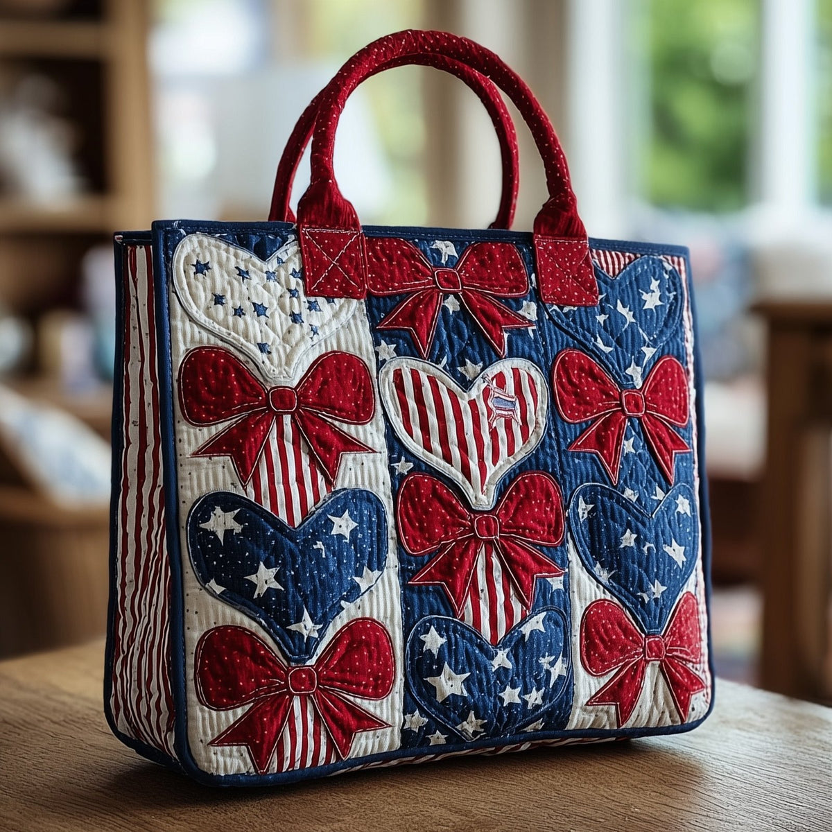 American Pride Bow Quilted Tote Bag printed tote bag