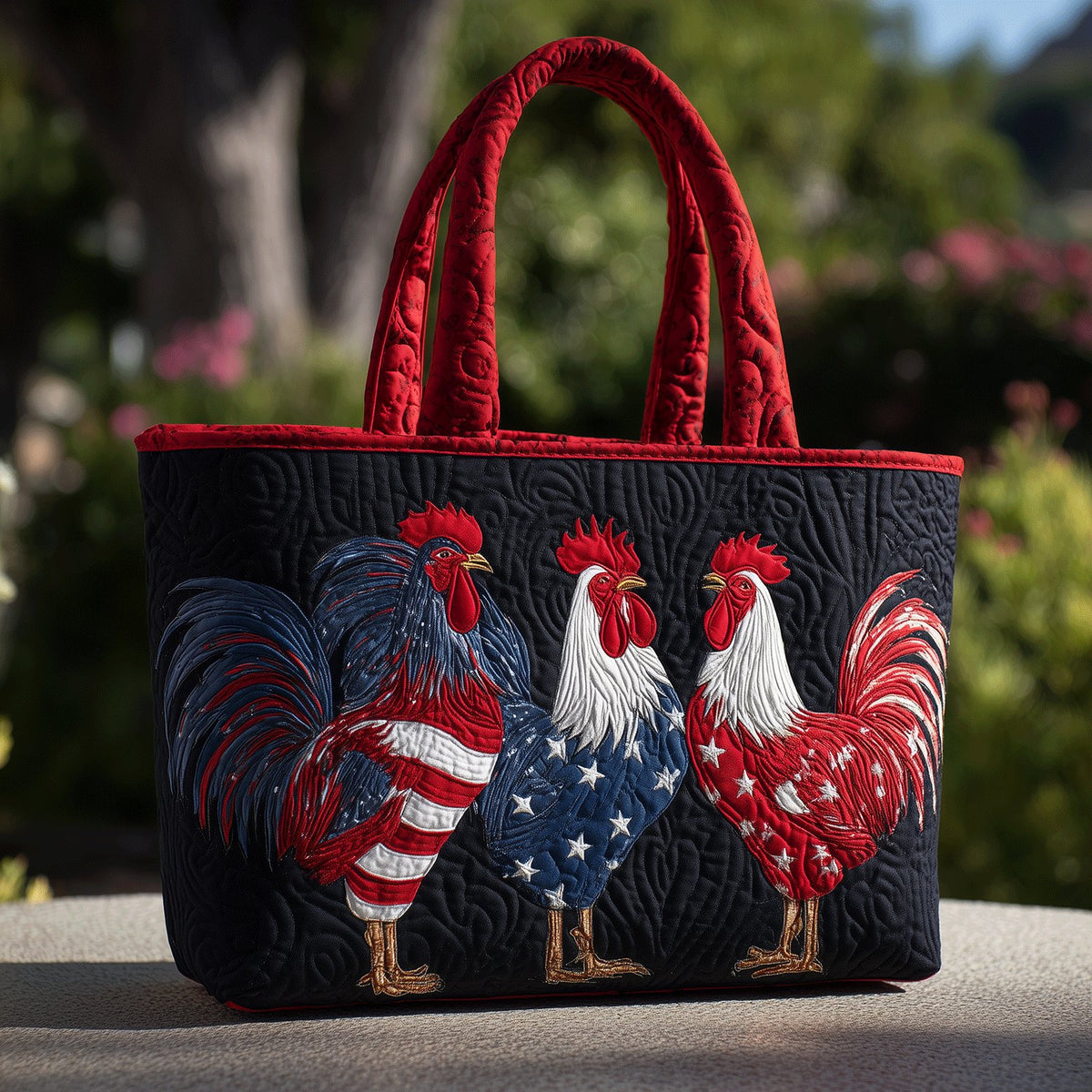 American Pride Rooster Quilted Tote Bag printed tote bag
