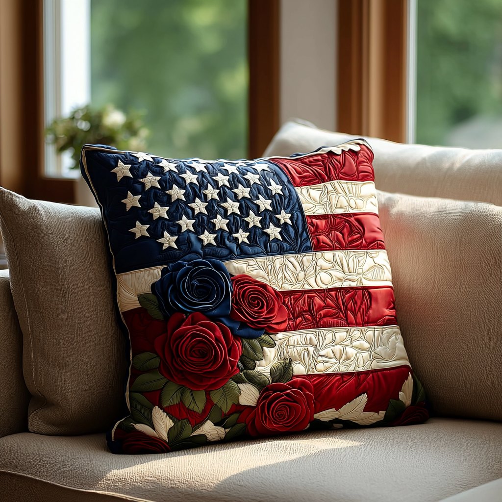 Americana Bloom Quilted Cushion Cover printed cushion cover