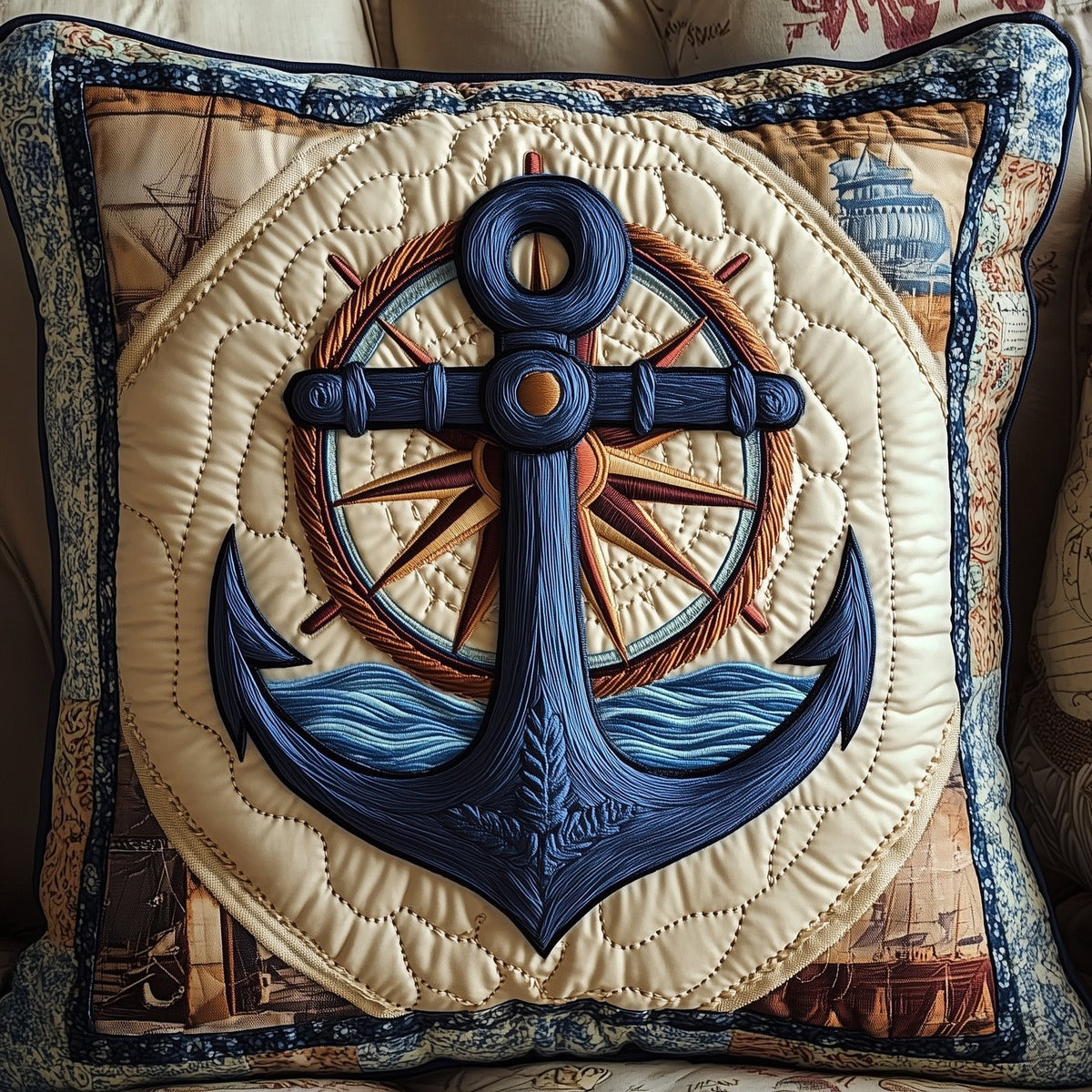 Anchor Life Quilted Cushion Cover printed cushion cover