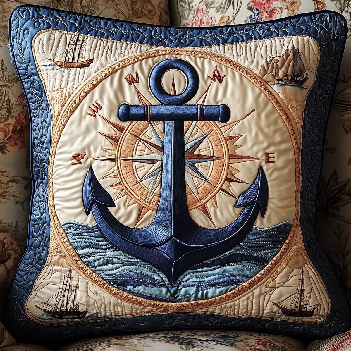 Anchor Life Quilted Cushion Cover printed cushion cover