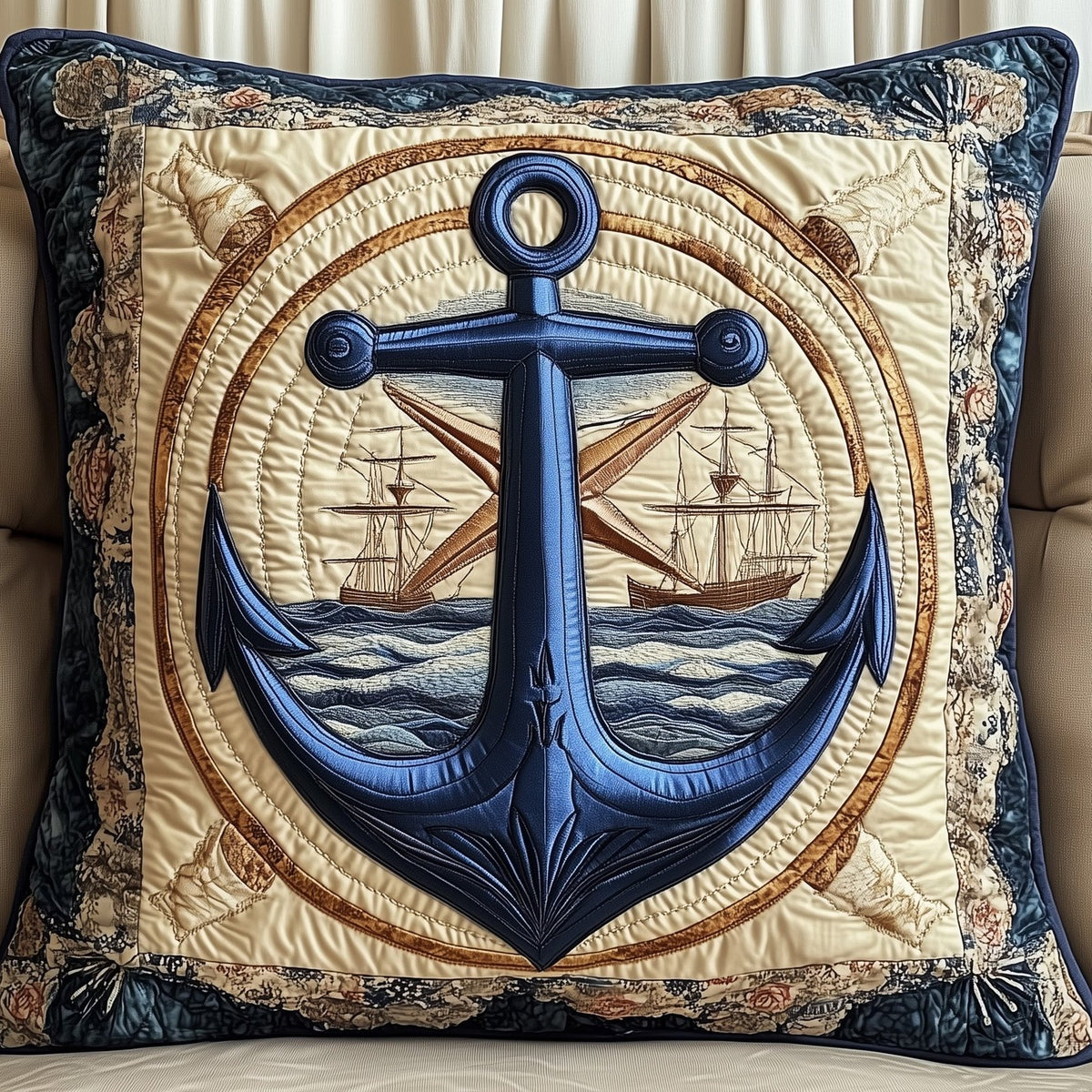 Anchor Life Quilted Cushion Cover printed cushion cover