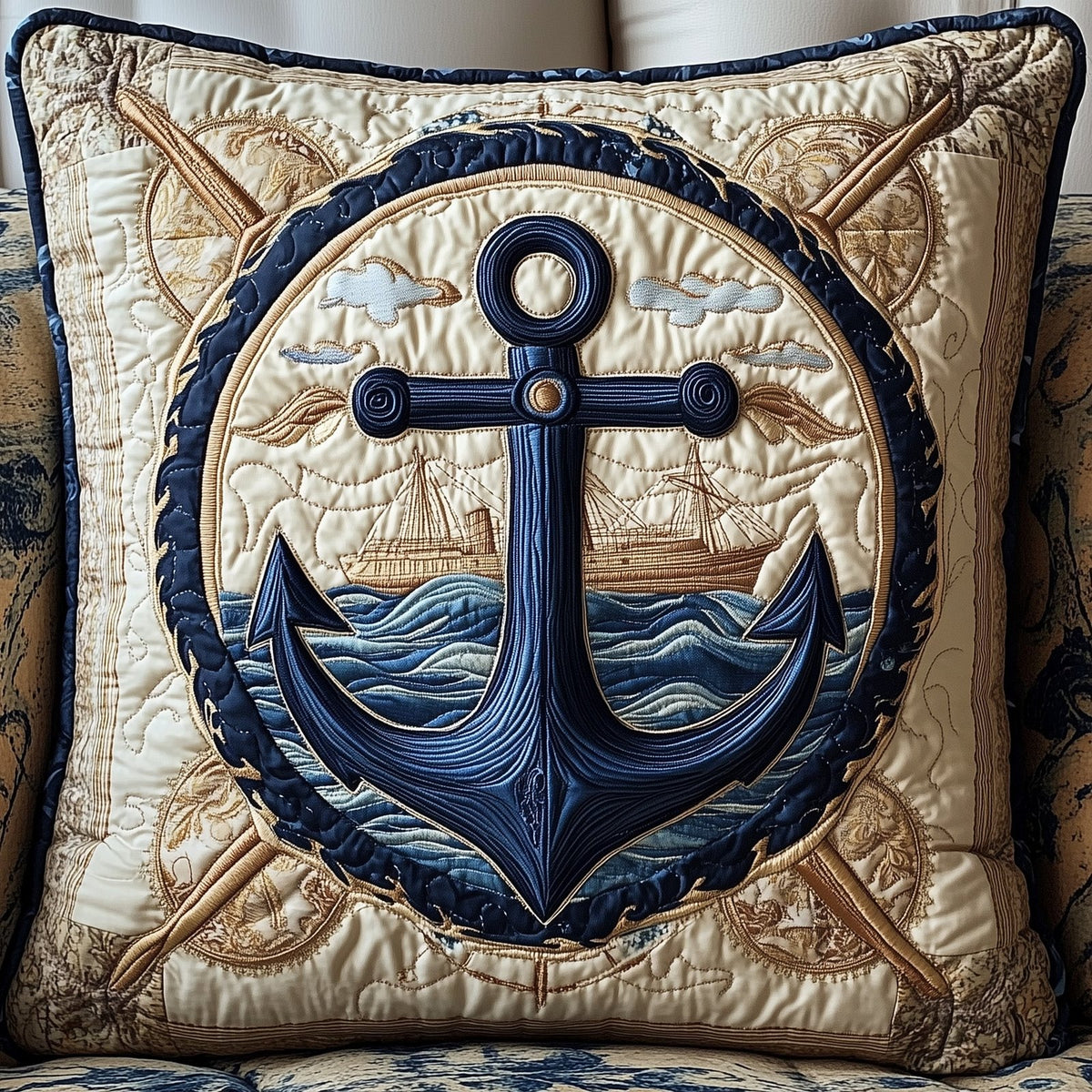 Anchor Life Quilted Cushion Cover printed cushion cover