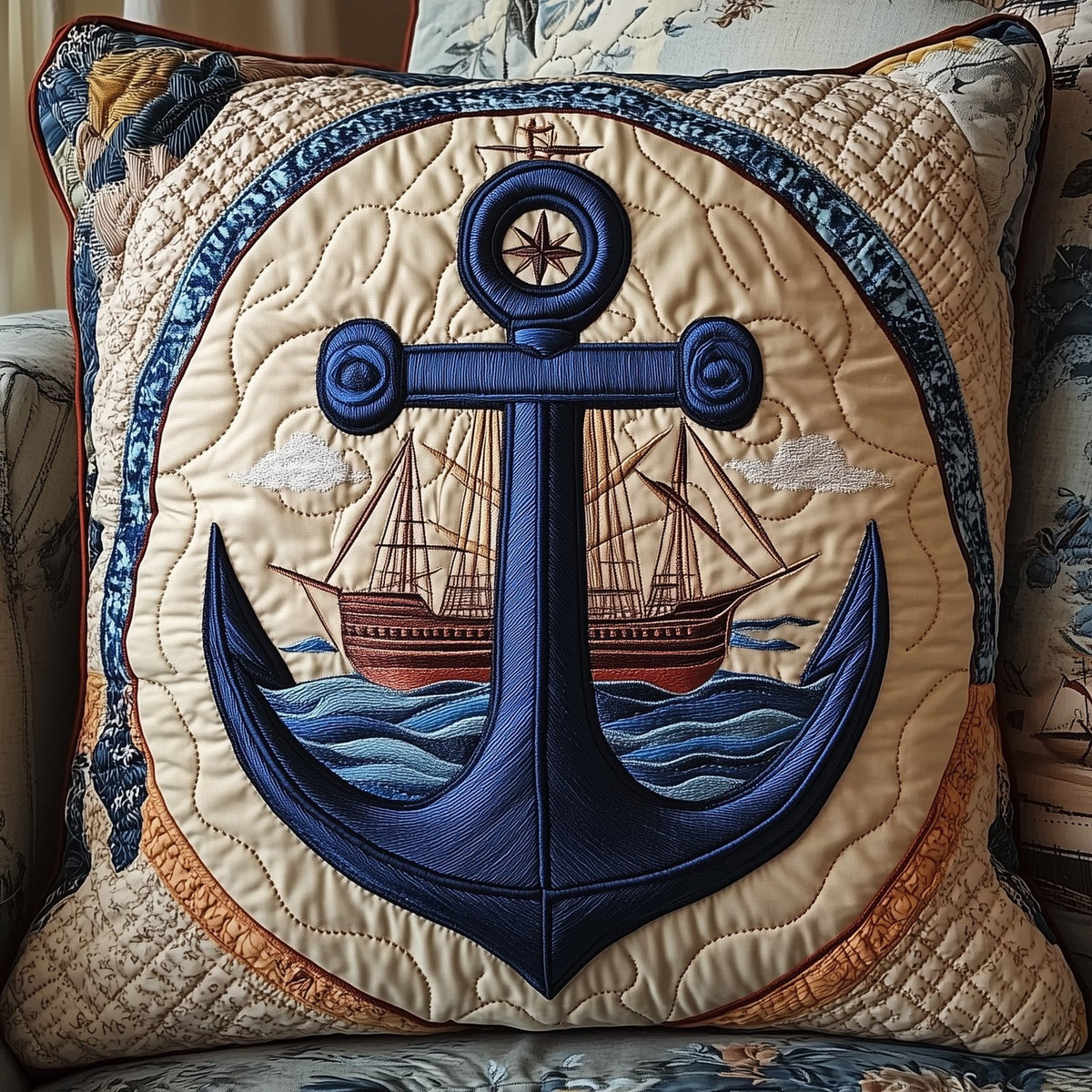 Anchor Life Quilted Cushion Cover printed cushion cover
