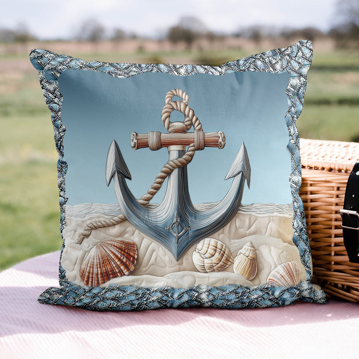 Anchored Serenity Quilted Cushion Cover printed cushion cover