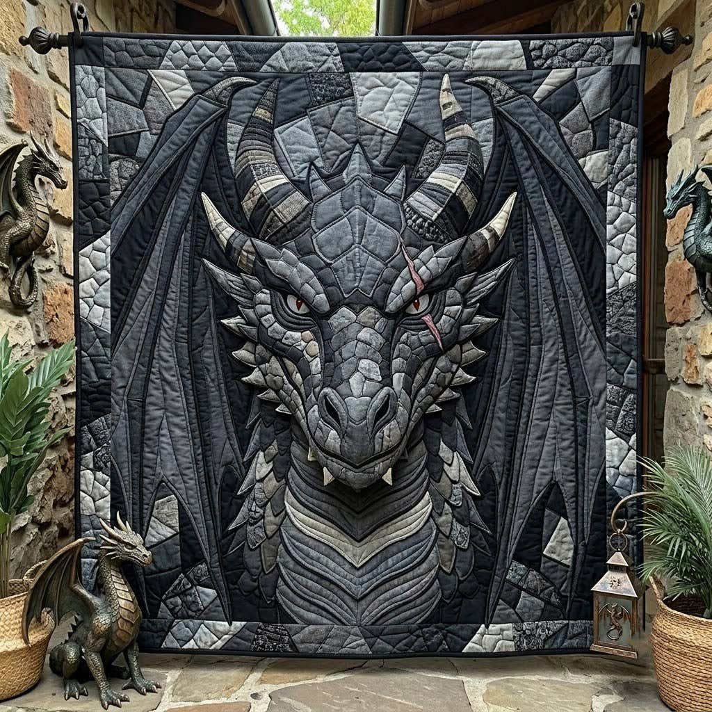Ancient Black Dragon Quilted Blanket printed quilt blanket
