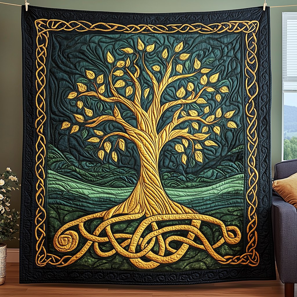 Ancient Celtic Tree Of Life Quilted Blanket printed blanket