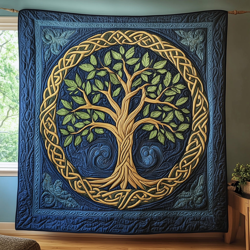 Ancient Celtic Tree Of Life Quilted Blanket printed blanket