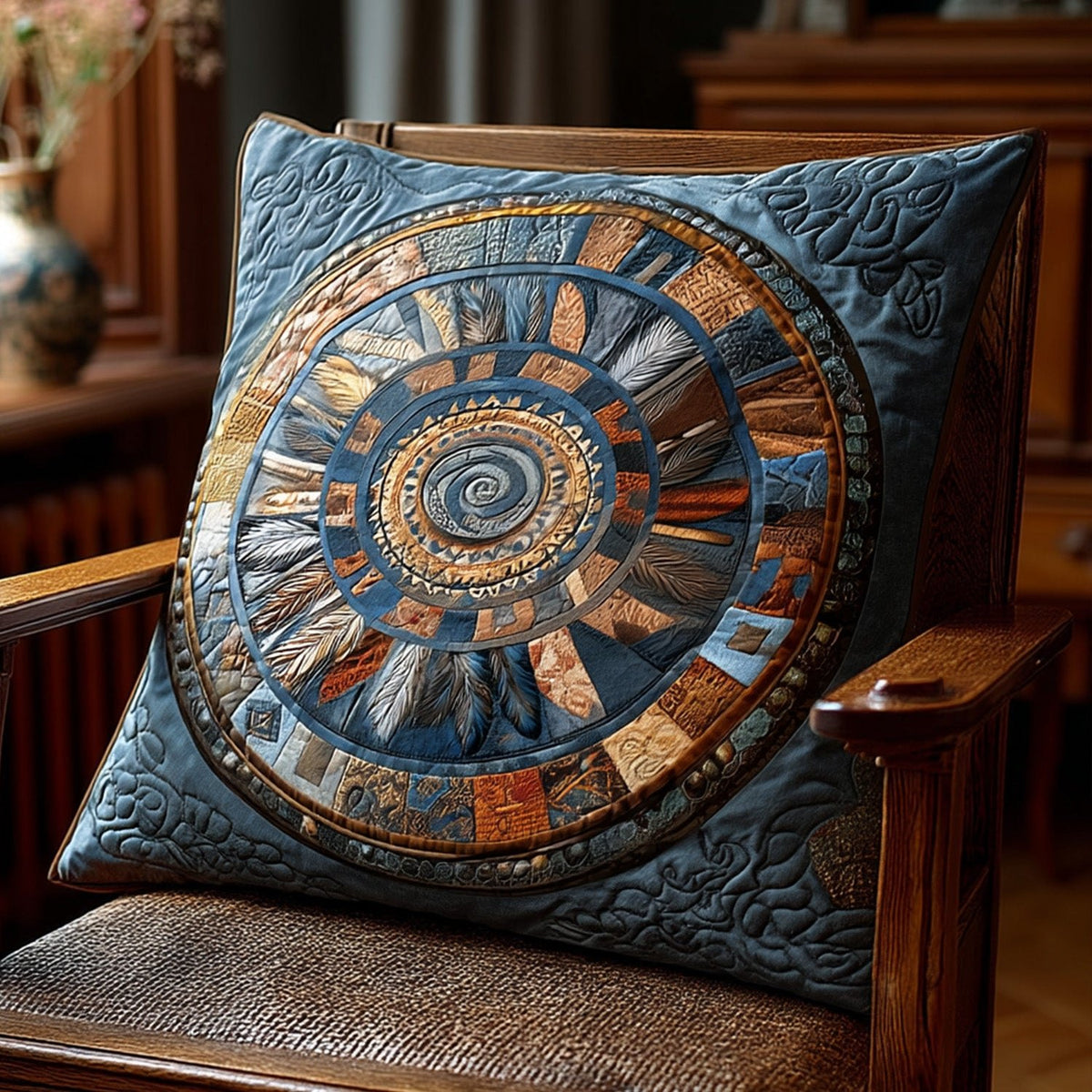 Ancient Feathers Quilted Cushion Cover printed cushion cover