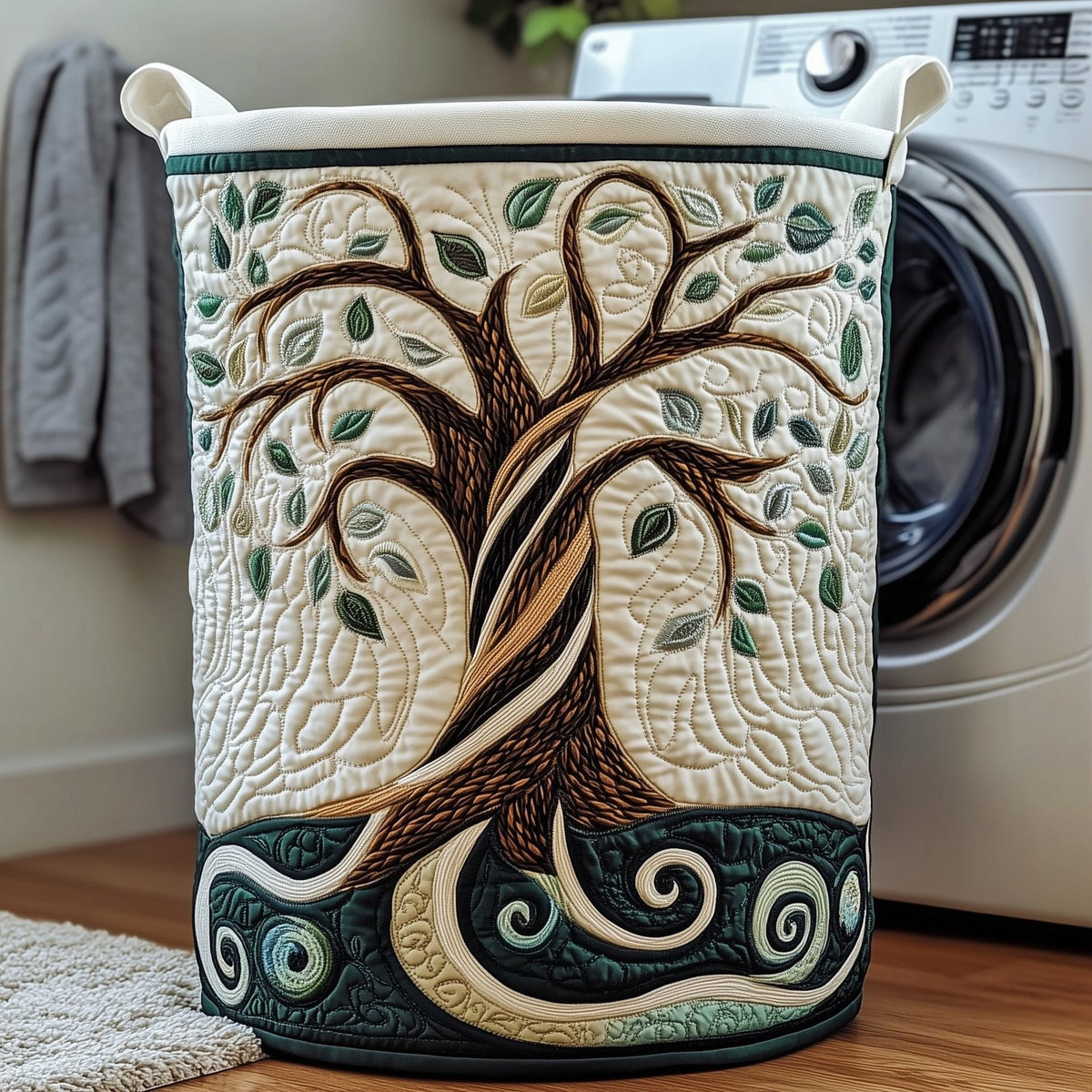 Ancient Tree Quilted Laundry Hamper printed laundry hamper