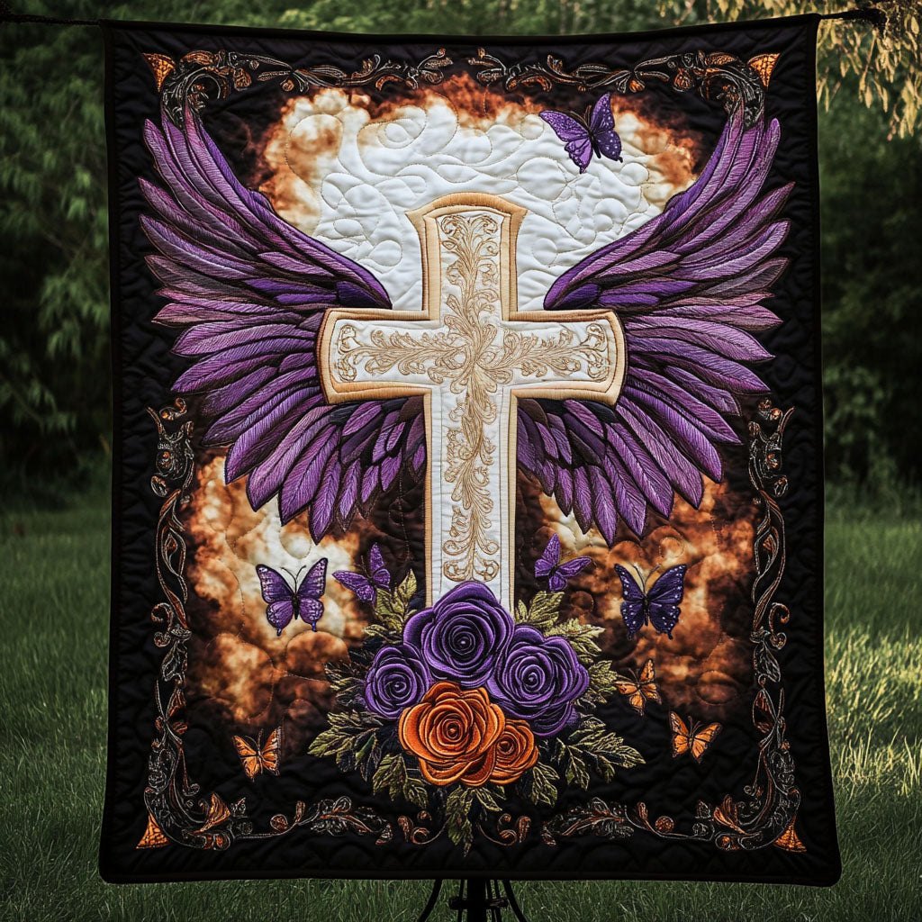 Angel Wings Cross Quilted Blanket printed blanket