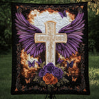 Angel Wings Cross Quilted Blanket printed blanket