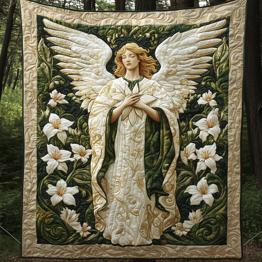 Angel With Lilies Quilted Blanket printed blanket