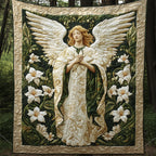 Angel With Lilies Quilted Blanket printed blanket