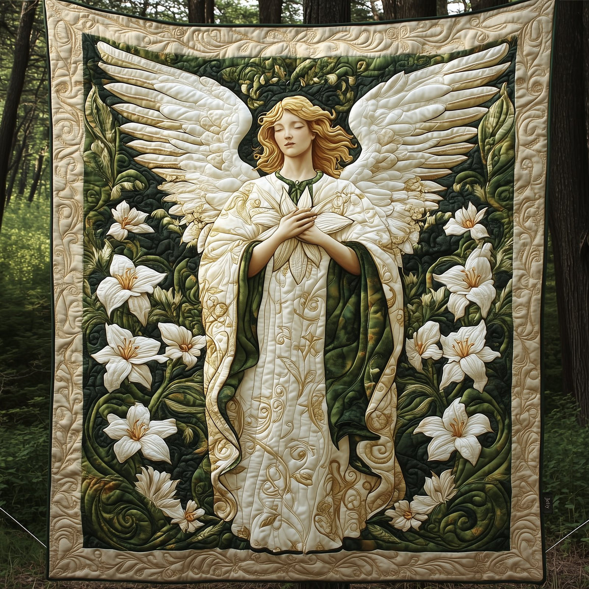 Angel With Lilies Quilted Blanket printed blanket