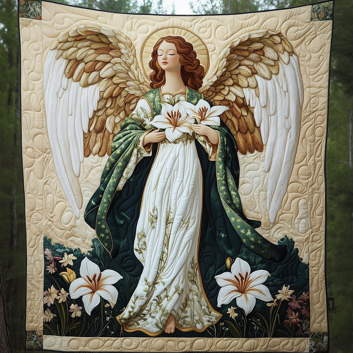 Angel With Lilies Quilted Blanket printed blanket