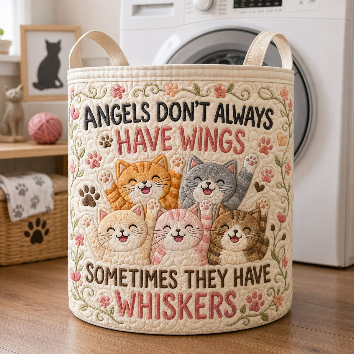 Angles Have Whiskers Quilted Laundry Hamper printed laundry hamper