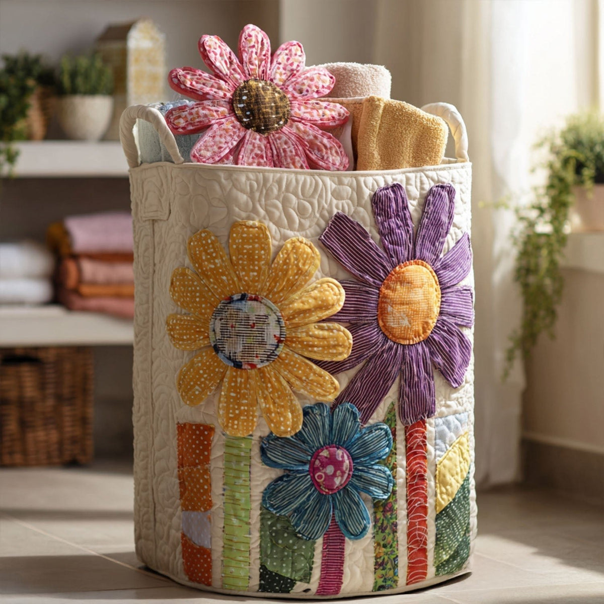 Antique Floral Quilted Laundry Hamper printed laundry hamper