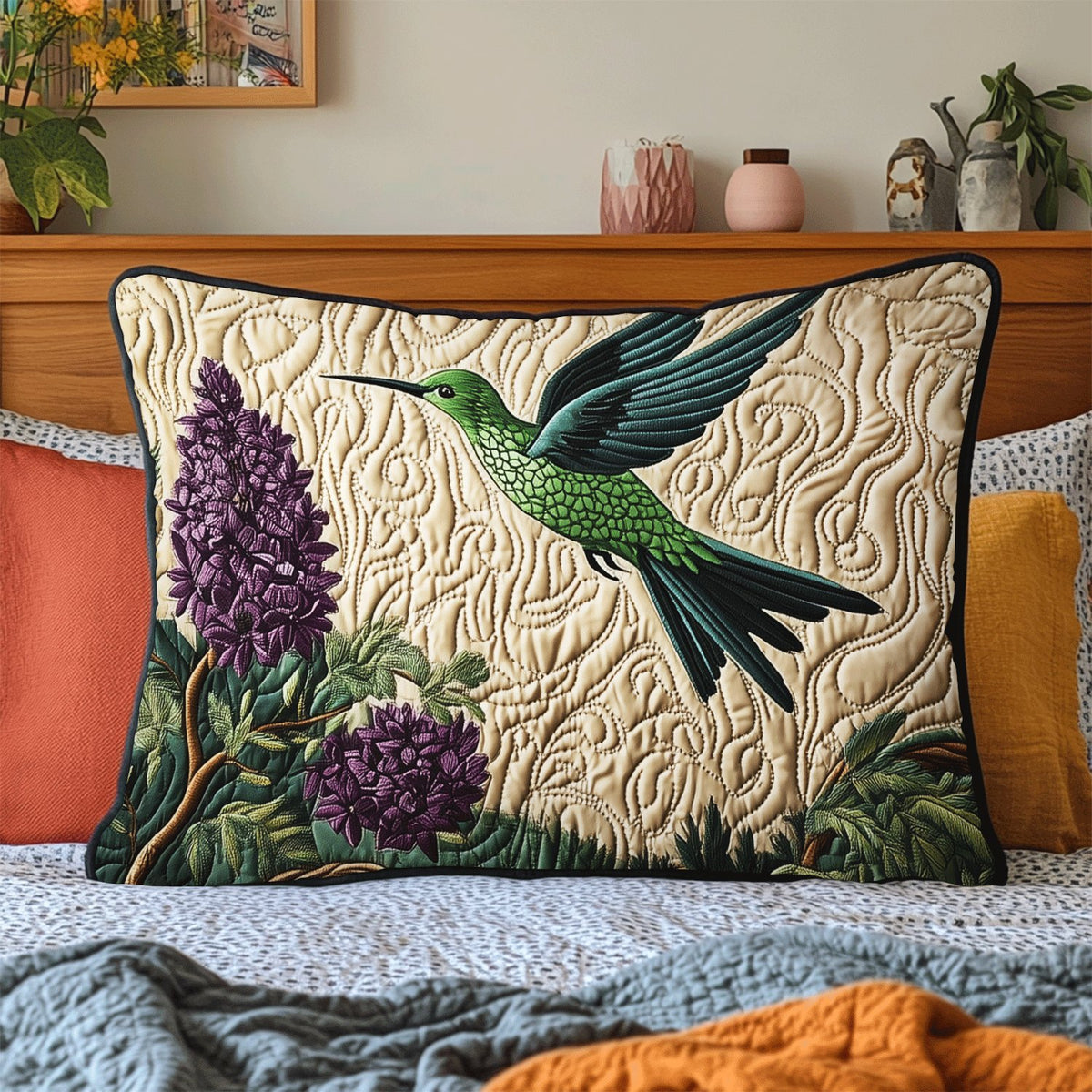 Antique Hummingbird Quilted Bedding Cushion Cover printed cushion cover
